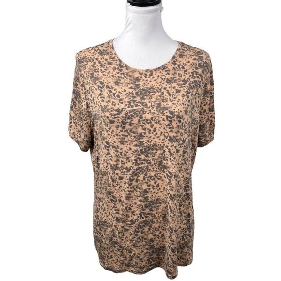 Nine West Blouse Knit Top Plus XXL Animal Print Multicolored Short Sleeves Shirt - Picture 1 of 9
